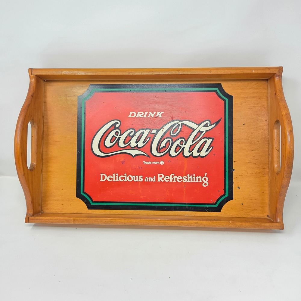 Vintage 1993 Coca-Cola Wooden Serving Tray Delicious and Refreshing Coke Decor